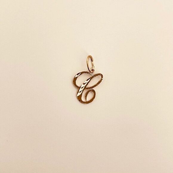14k Real Gold Initial "C" Pendant | Charm- Real 14k Gold Letter "C" Pendant - Picture 1 of 15